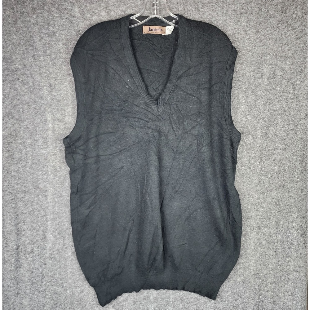 Jantzen Sweater Vest Men 2XLT Black Vintage V-Neck Made in USA M205‎